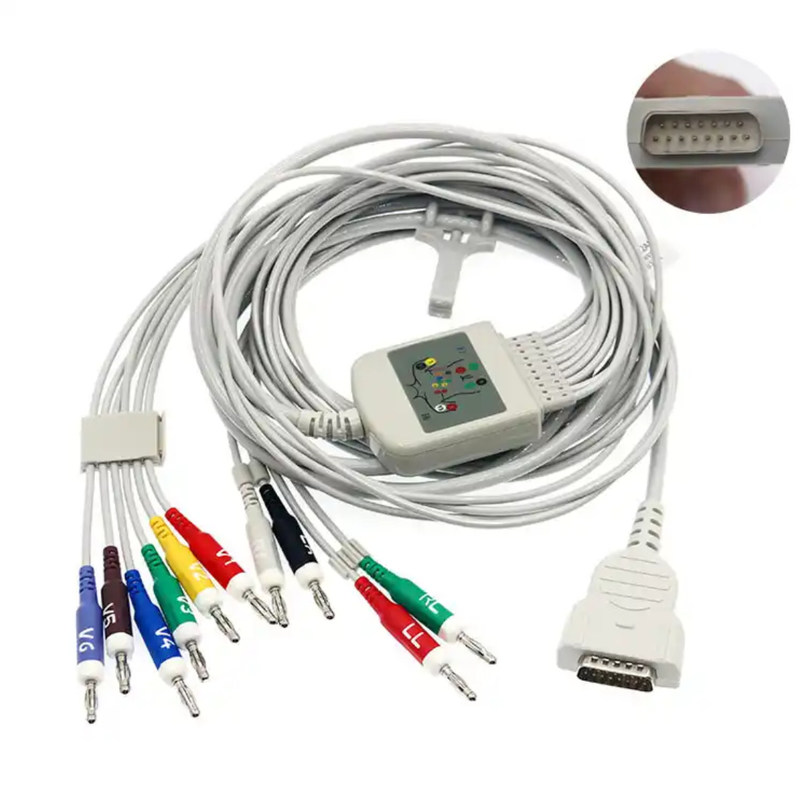 10 Leads 12 Leads ECG Cable 15 Pins Cinza Multi Função de Cor
