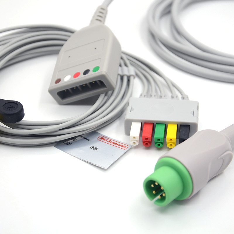 Split 6Pin 5 Leads ECG Monitor Cable Cinza Cor Látex Livre Multi Função