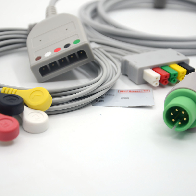 Split 6Pin 5 Leads ECG Monitor Cable Cinza Cor Látex Livre Multi Função