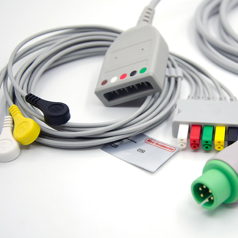 Split 6Pin 5 Leads ECG Monitor Cable Cinza Cor Látex Livre Multi Função