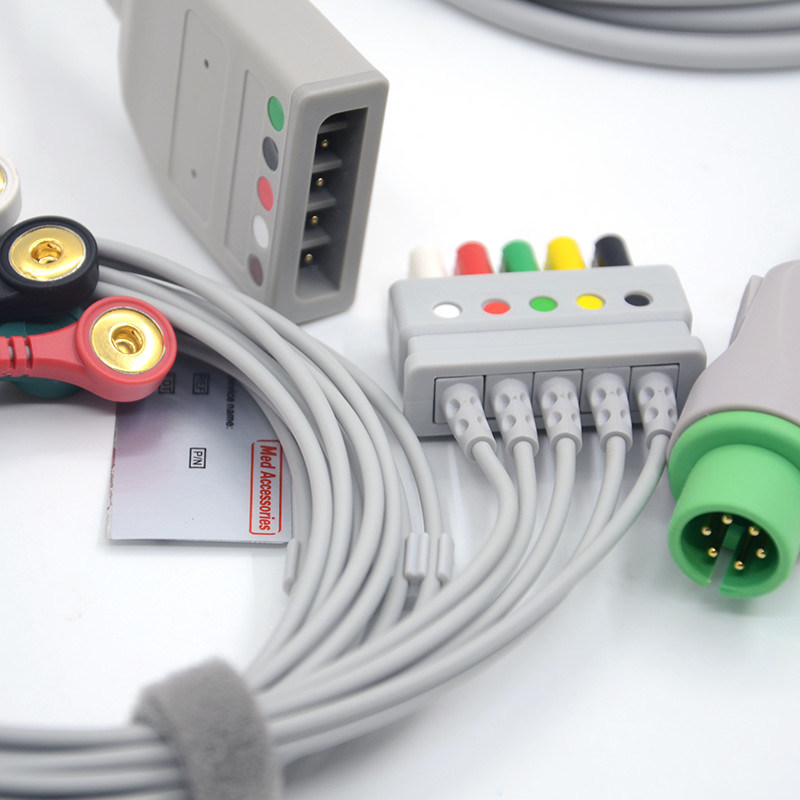 Split 6Pin 5 Leads ECG Monitor Cable Cinza Cor Látex Livre Multi Função