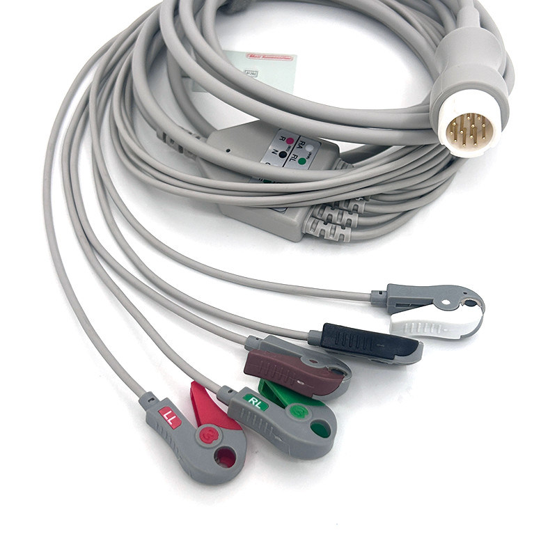 HP 12Pin 5LED WIRES ECG Monitor Cable Cinza Cores Látex Livre Multi Função