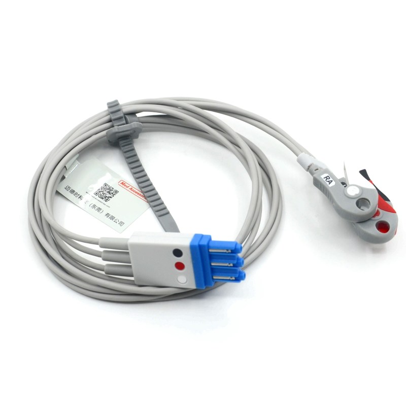 Compatível Philips 3 cabos Ecg de chumbo cabos de chumbo com Grabber AHA Cor CE & ISO13485