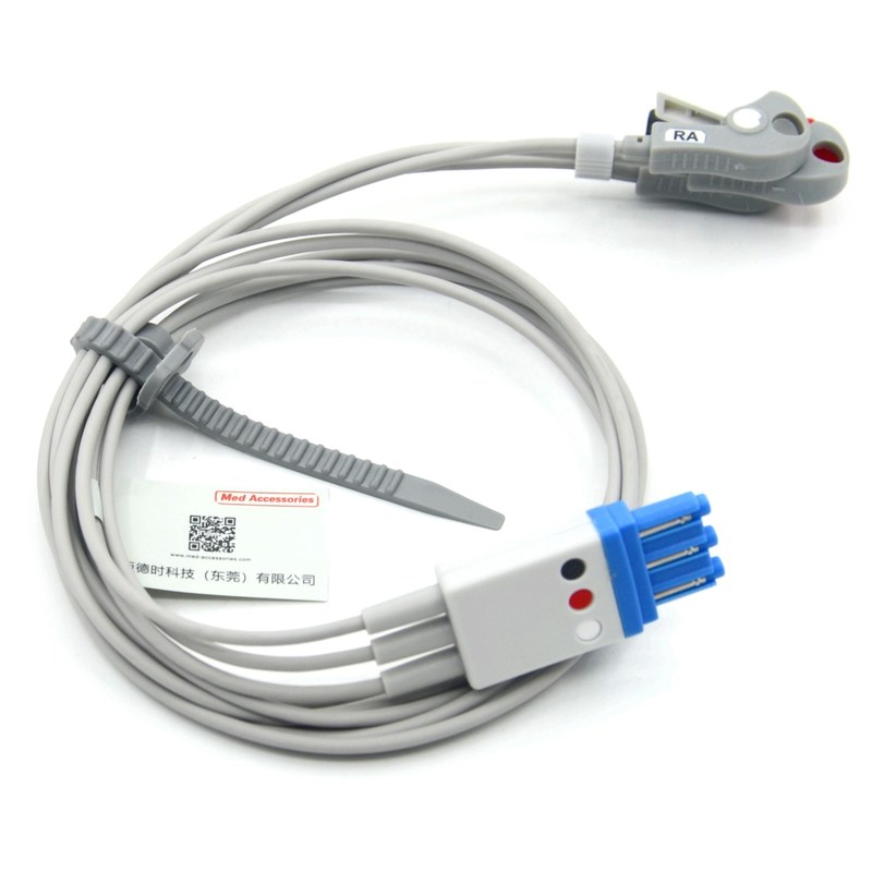 Compatível Philips 3 cabos Ecg de chumbo cabos de chumbo com Grabber AHA Cor CE & ISO13485