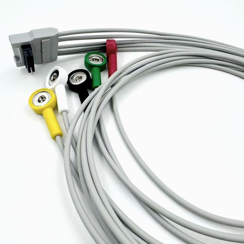 Acessórios Med de alta qualidade RoHS Certificado Diagnóstico Silicone IEC Cor 5-Lead Grabber EKG ECG Cable Compatível BLT