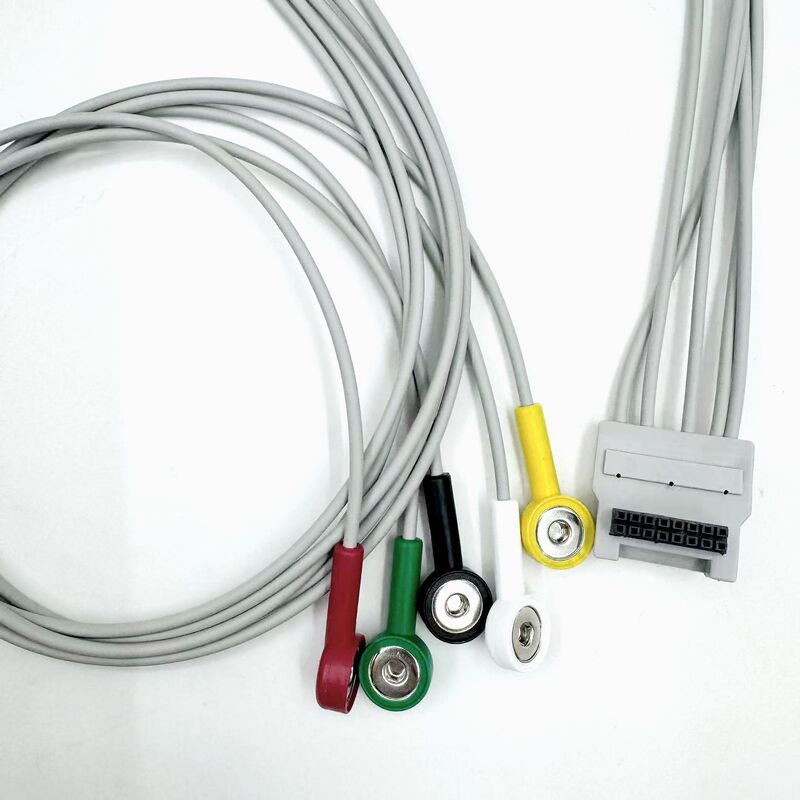 Acessórios Med de alta qualidade RoHS Certificado Diagnóstico Silicone IEC Cor 5-Lead Grabber EKG ECG Cable Compatível BLT