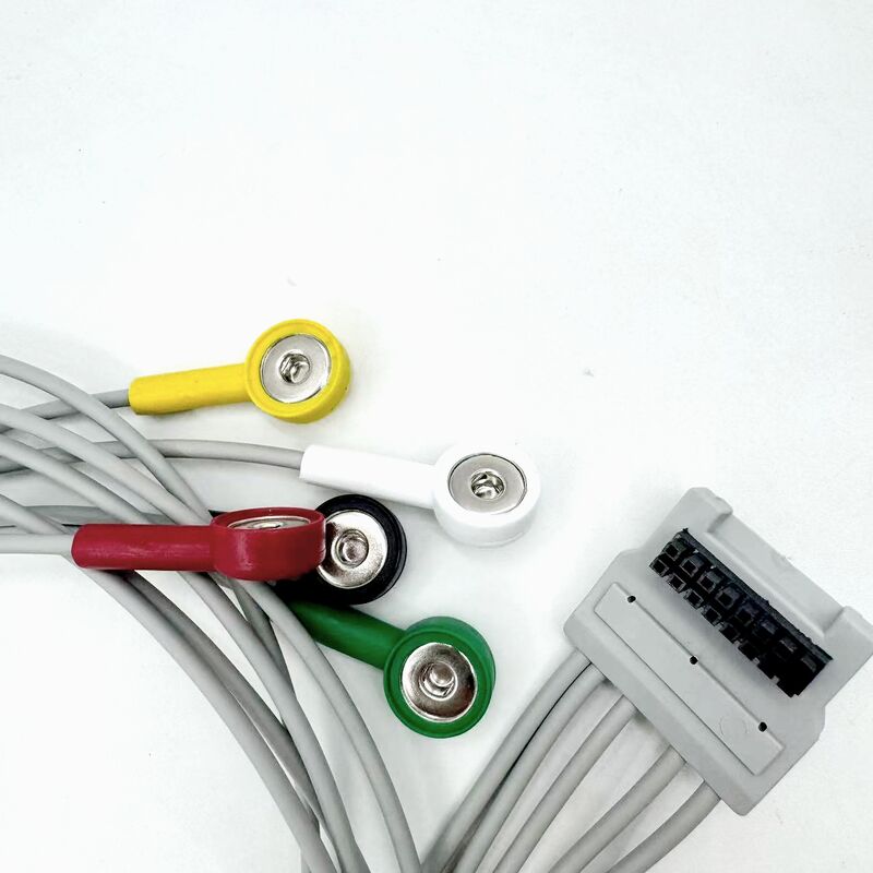 Acessórios Med de alta qualidade RoHS Certificado Diagnóstico Silicone IEC Cor 5-Lead Grabber EKG ECG Cable Compatível BLT
