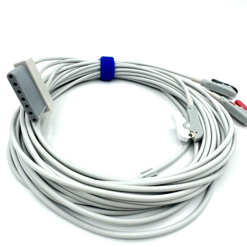 Acessórios Med de alta qualidade RoHS Certificado Diagnóstico Silicone IEC Cor 3-Lead Grabber ECG Cable Leadwire